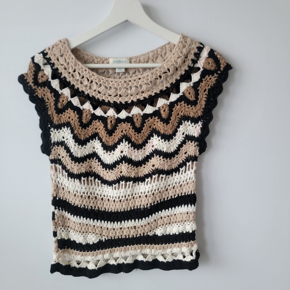sundance chevron stripe crochet top size S Boho Crochet Core Coastal Grandma